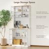 Freestanding Kitchen Cupboard, Storage Cabinet with Doors and Adjustable Shelves, Counter Top, Grid Glass Doors, 80L x 37W x 183H cm - White