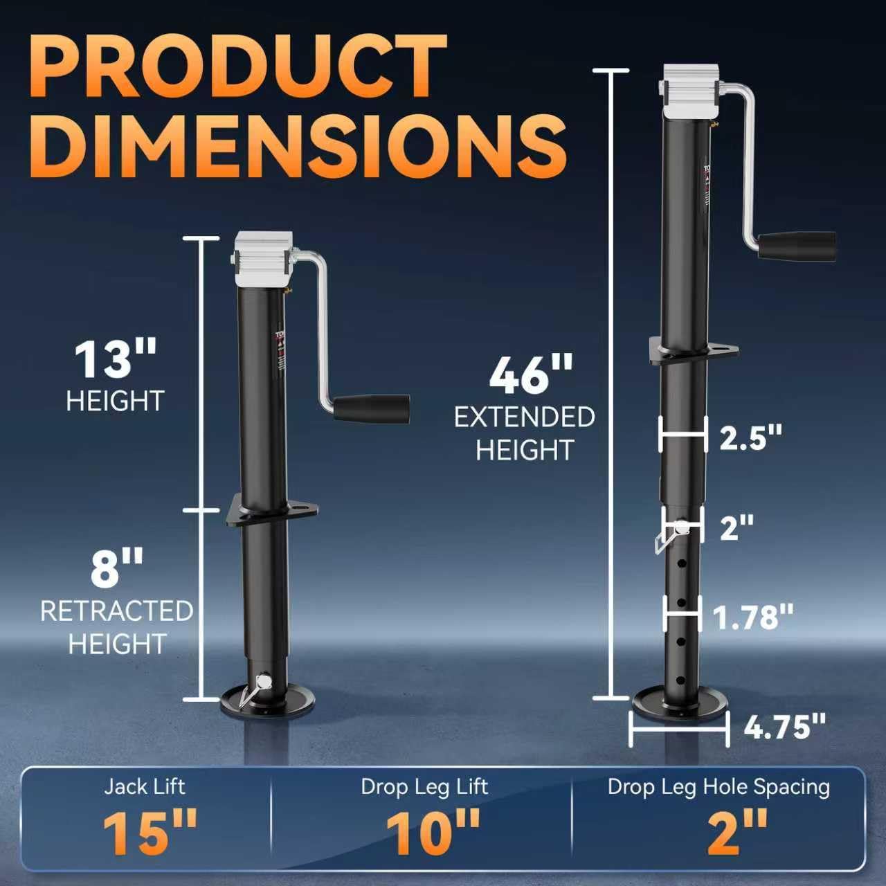 5000 lbs 15  Lift Side Wind A Frame Trailer Jack with Adjustable Drop Leg United States