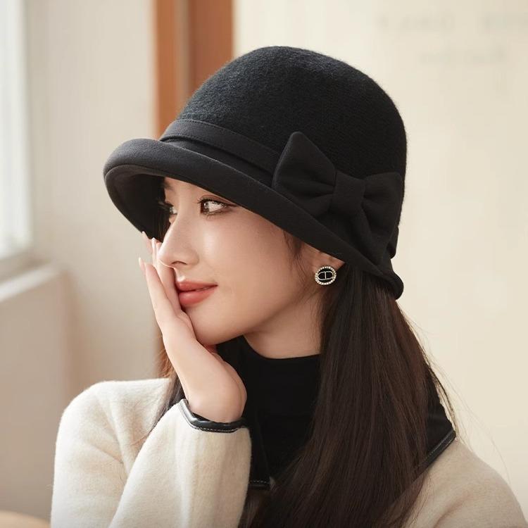 Autumn and Winter Woolen Bucket Hat Women's Fashion Elegant Thermal Basin Hat Middle-aged and Elderly Hat