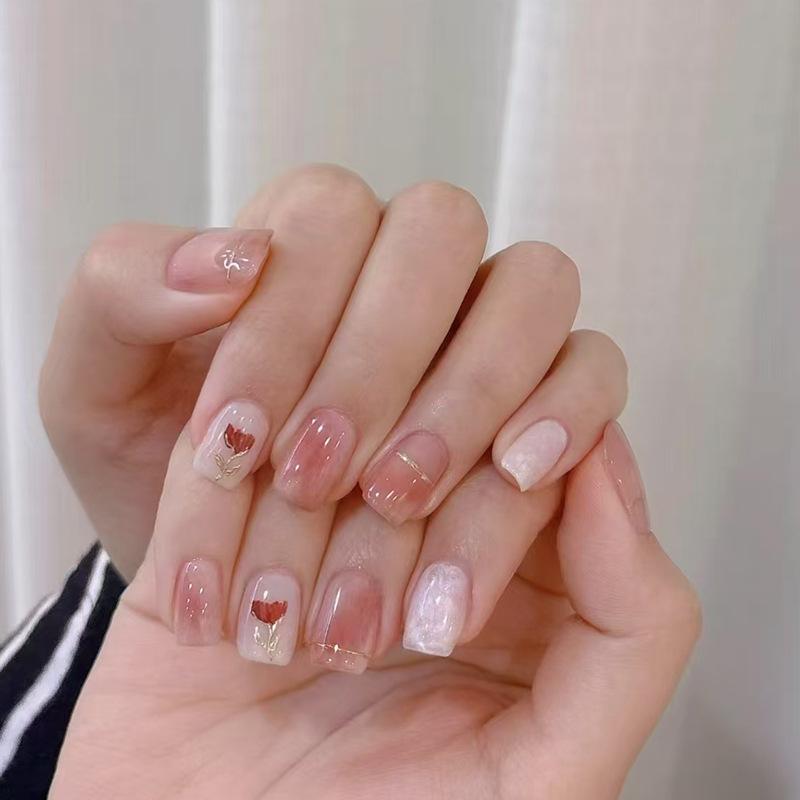 24Pcs Cute Short Square Press On Nails Cat Eye Glitter Diamond Full Cover Artificial Nail Tips For Girls