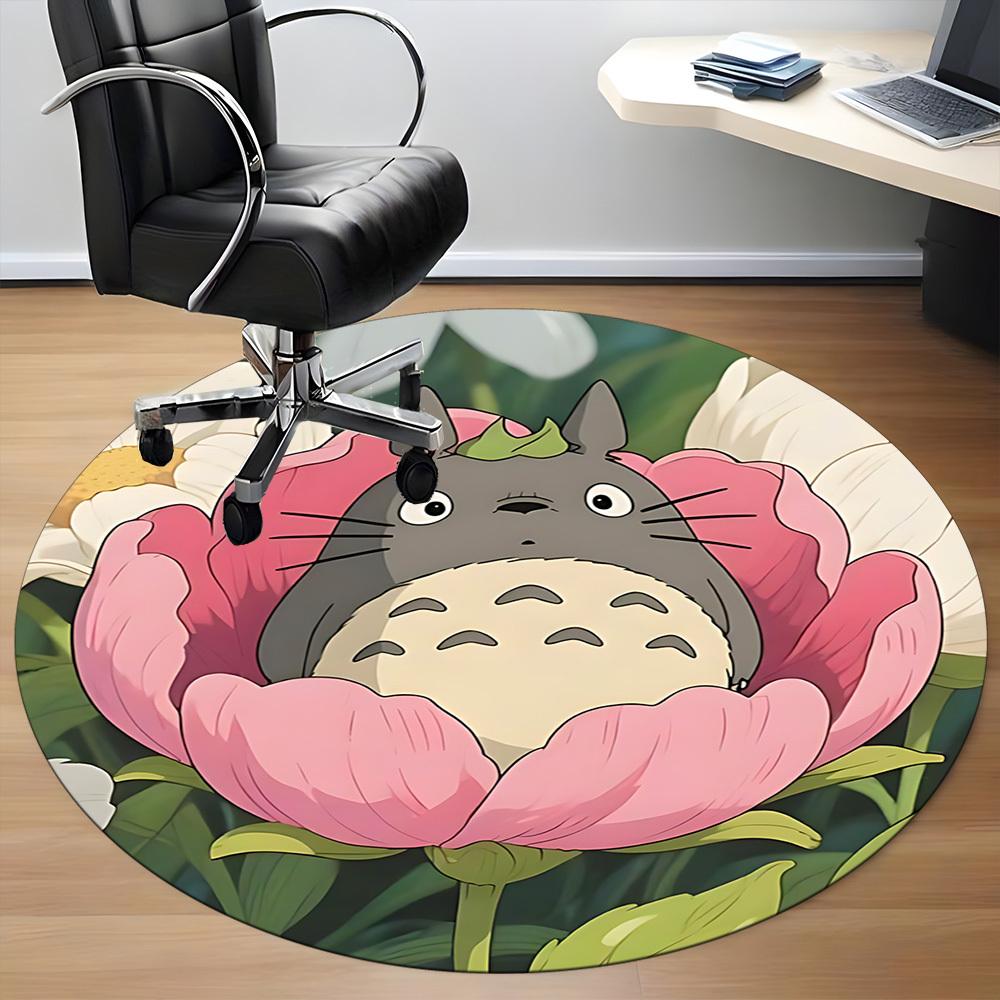 1pc Flower Totoro Office Round Area Rug, Under Office Chairs Bedroom Living Room Home Decor  a1022303