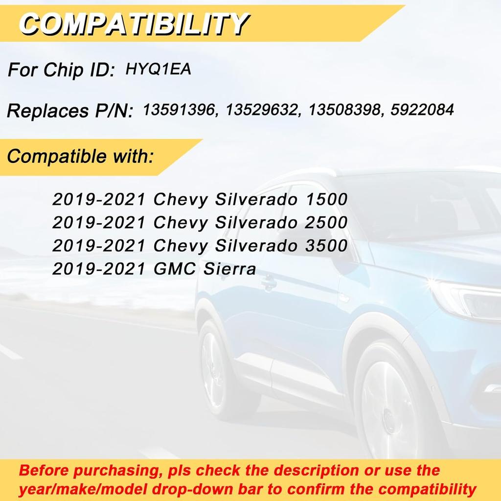 Key Fob Replacement for - Chevy Silverado GMC Sierra 1500 2500 3500 Car Keyless Entry Remote Control, HYQ1EA, 5 Buttons
