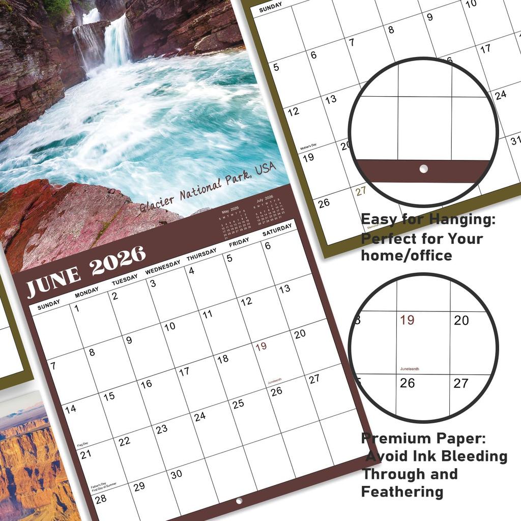 2026 Calendar - JAN 2026 - DEC 2026, 2026 Wall Calendar, 18 Monthly Calendar 2026, 12" x 24" (Open), Wall Calendar 2026 with Unruled Blocks(1.5" x