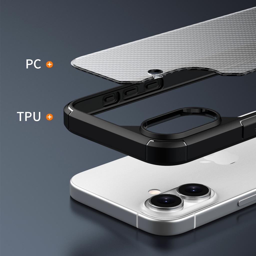For iPhone 16 Case Carbon Fiber Texture Anti-Scratch TPU+PC Back Cover