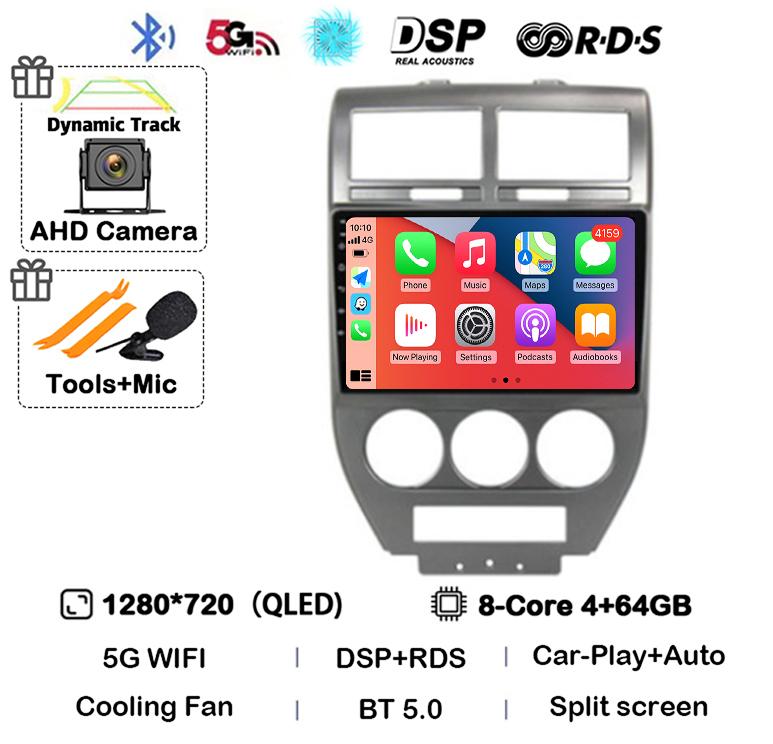 Android 14 Auto 4G+WIFI For Dodge Caliber Jeep Compass 1 MK Patriot 2006 - 2010 Car Radio Multimedia Video Player GPS 360 Camera