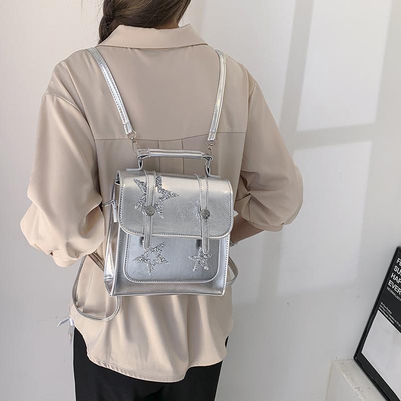 Stylish Casual Retro Large Capacity Backpack 2024 Summer Minimalist Design In Black Silver Cream