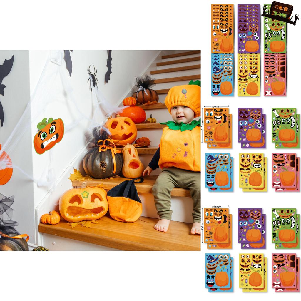 Adorable Cm2206006 Kids Cartoon Halloween Pumpkin Interactive Puzzle Stickers Set