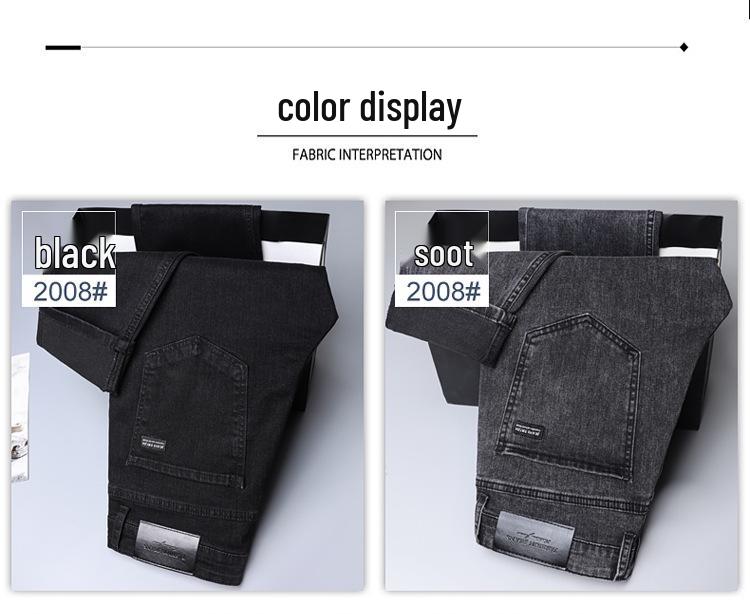 Men's Black Stretch Business Jeans – Autumn/Winter, Thick Style, Sizes 28-40, Available in Two Colors