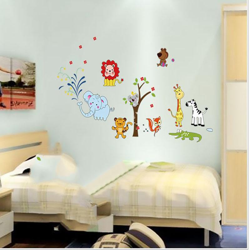 Cartoon Animal World Removable Wall Stickers PVC Transparent Film for Kids Room Decor Nursery Home Decoration