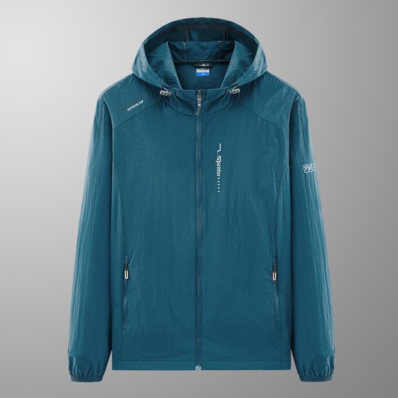 Men's Lightweight Hooded Windbreaker - Quick Dry Outdoor Jacket with Zipper Pockets for Hiking and Daily Wear