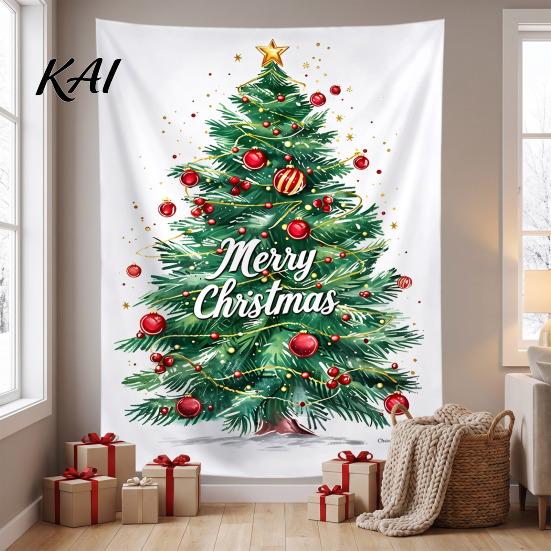 Wall Tapestry for Party Merry Christmas Tapestry, Hanging Fabric Backdrop, Xmas Tree Winter Holiday Art Living Room, Bedroom Decoration, 59"
