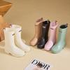 Waterproof bundle rain shoes women's fashion outer wear medium and high rain boots lightweight water shoes non-slip soft-soled rubber shoes