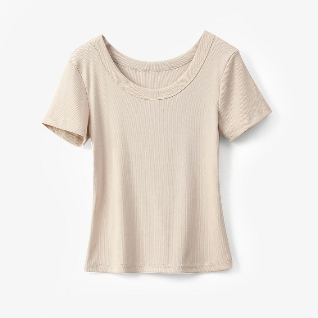 All-matched You Cotton U-neck T-shirt for Women's Short-sleeved Summer New Loose Slim T-shirt Top Base Shirt