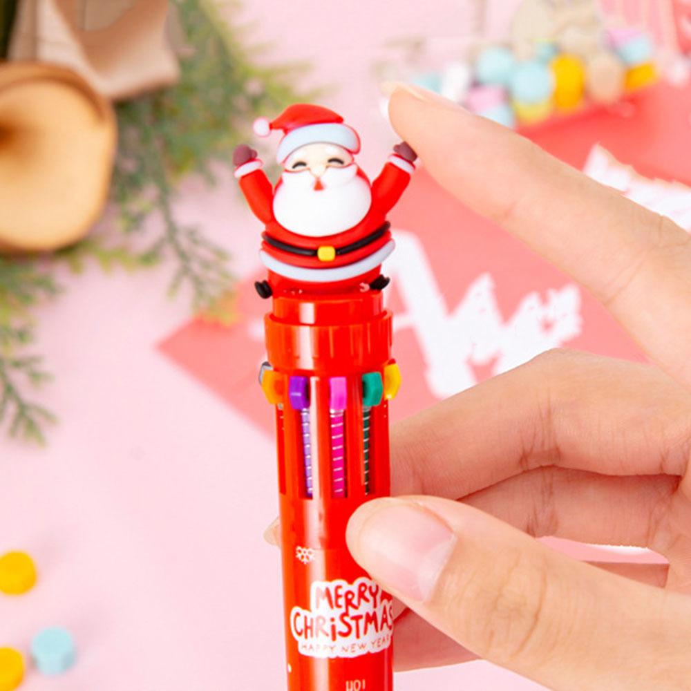 1 Piece Cute Christmas Ballpoint Pen Press Cartoon Reindeer Grandfather Multicolor 10 In 1 Colors Stationery School Office Supply