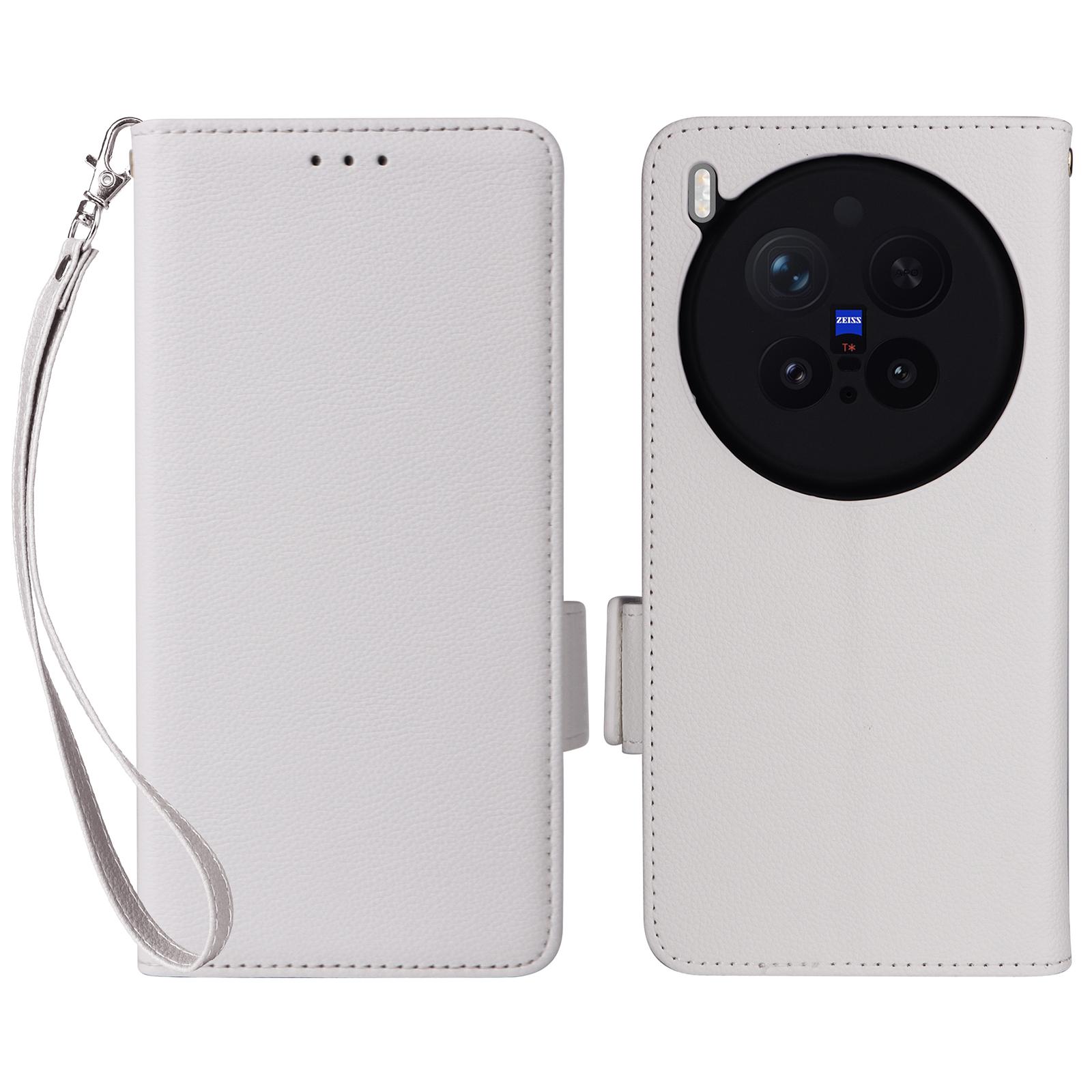 

For vivo X300 Pro 5G Case Litchi Texture Wallet Leather Phone Cover with Wrist Strap