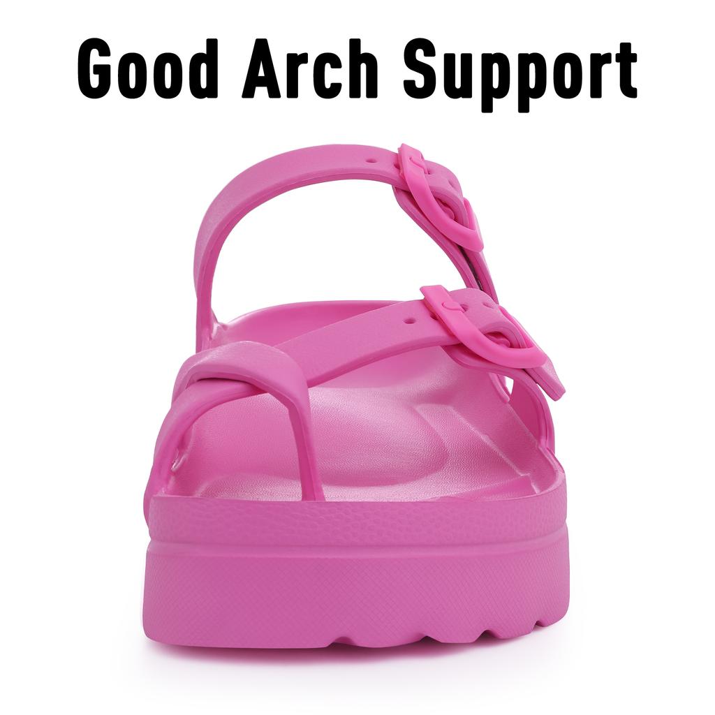 Fashion Kidmi Women's Comfort Slides Summer EVA Flat Sandals Double Buckle Adjustable Outdoor Platform Nonslip Sandals Vacation Sandals