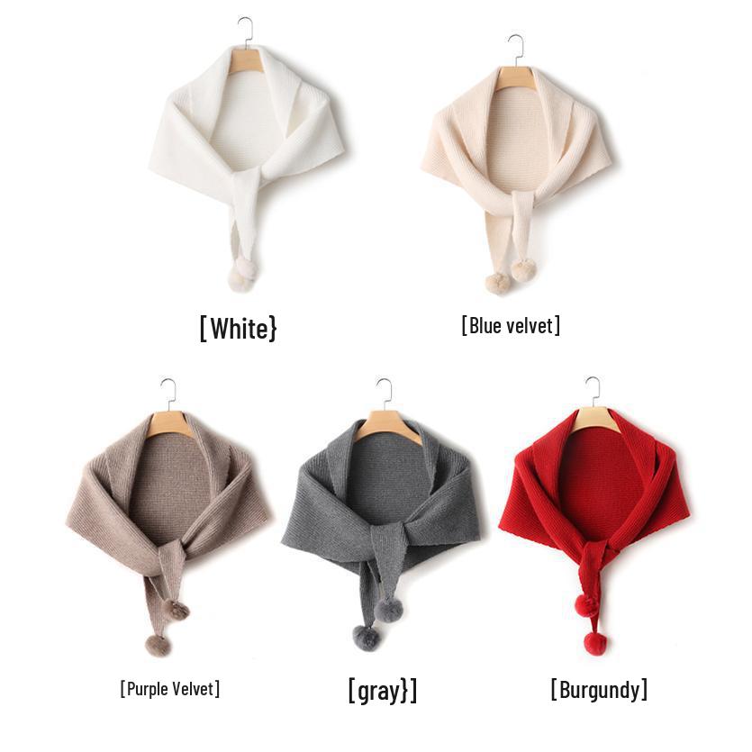 Cashmere Pompon Women's Triangle Shawl Scarf - Thick, Warm Neck Warmer for Autumn/Winter