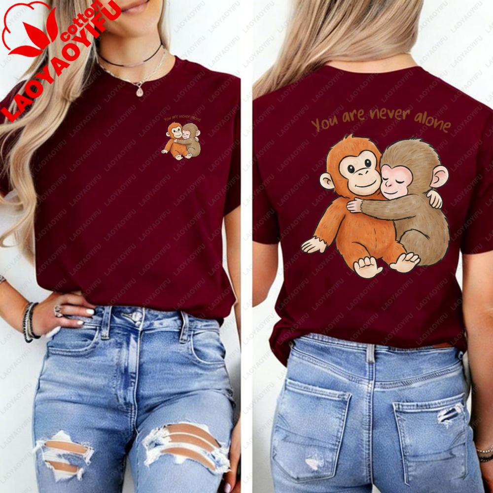 Viral Punch Cute Baby Monkey With Plush Toy Shirt Emotional Gift For Animal Lovers Kawaii Graphic Tshirts Fashion Casual Tshirt