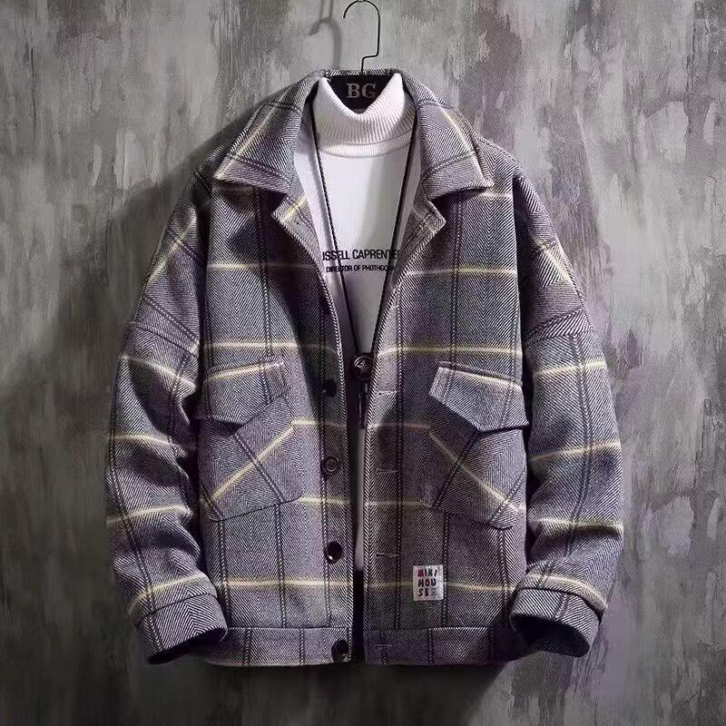 2025 Men's Trendy Wool Plaid Jacket - Autumn/Winter Casual Loose Fit
