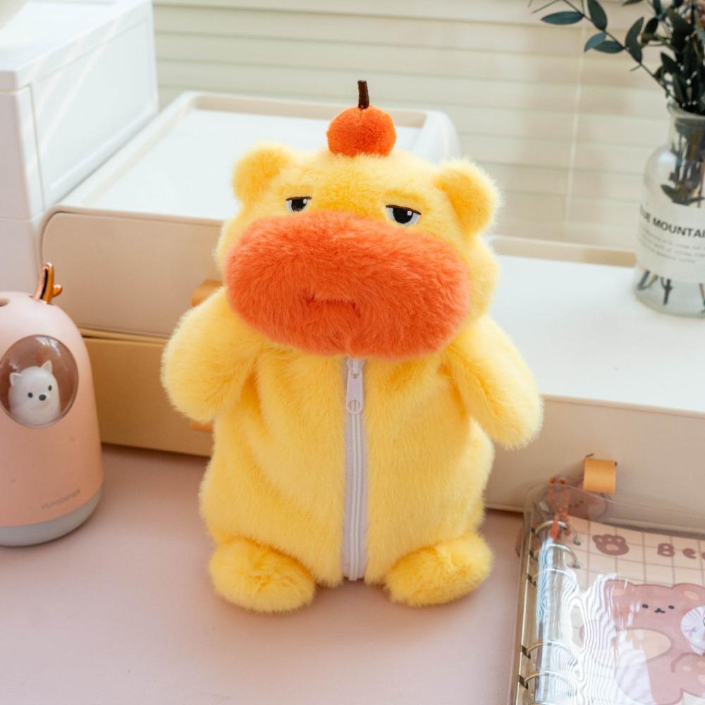 Large Capacity Capybara Lulu Plush Crossbody Bag Persimmon Cartoon Plush Pencil Case Office