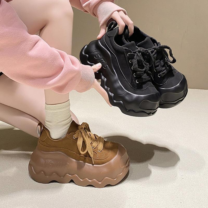 Daddy Shoes Women's Autumn and Winter New Maillard Retro Lace-up Casual Sports Shoes Platform Heightening Board Shoes