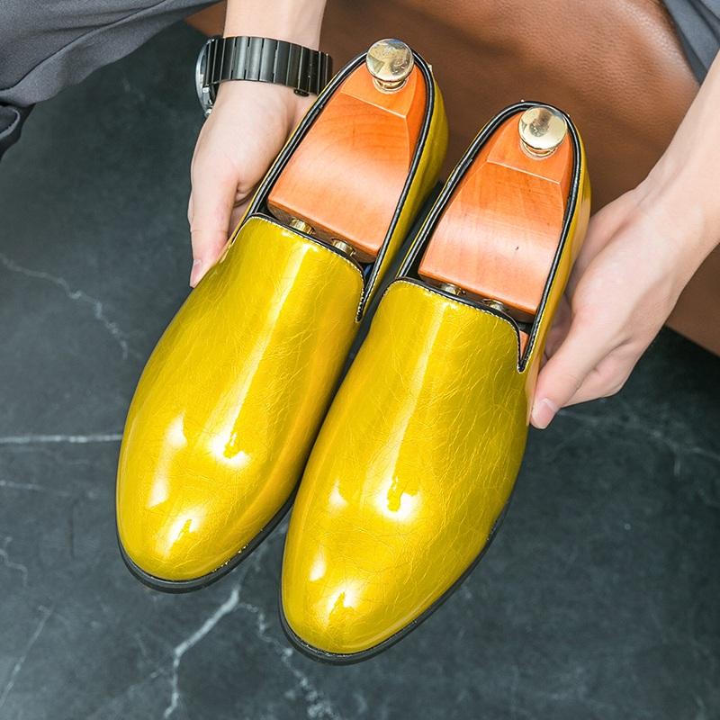 Luxury Designer Men's Pointed Candy Color Shiny Patent Leather Flats Shoes Male Wedding Casual Loafers Formal Dress Footwear