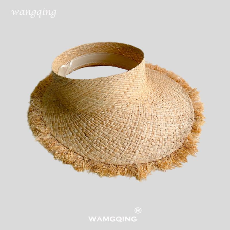 Rough Raffia Hat Women's Summer Sunscreen Eaves Empty Top Straw Sun Hat Vacation Seaside Beach Sun Hat
