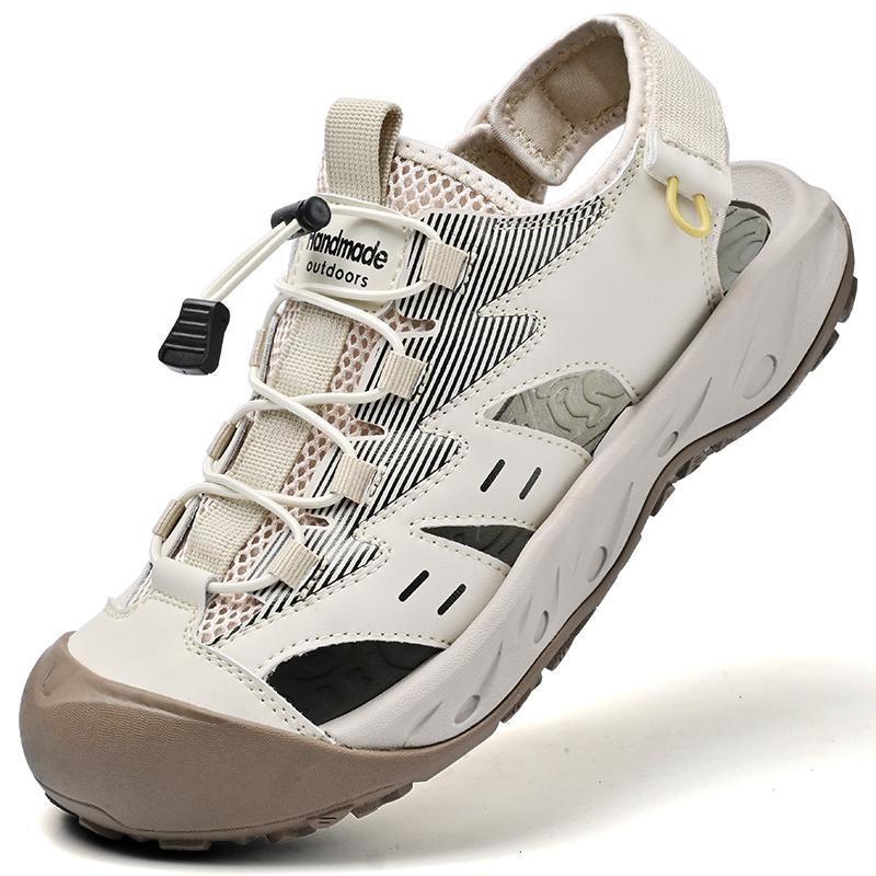 Fashion Solid-color men's outdoor lightweight breathable anti-slip and comfortable summer beach hollowed-out sandals with elastic design