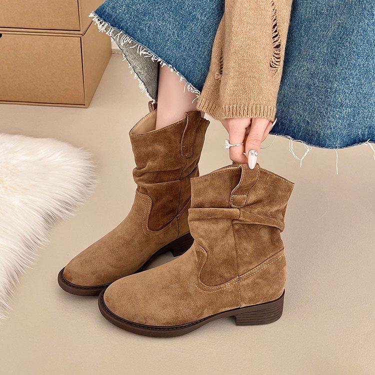 

[youshilai] thick-soled thick-heeled Maillard western boots 2025 autumn new thin and versatile stacking boots 35