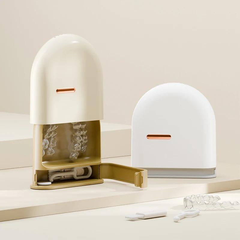 Tragbare Mundschutzbox Retainer-Etui Mundreinigung Falsche Zähne Prothesen Aufbewahrungsbox Zahnschienen Aligner Zahnspangenbox Orthod