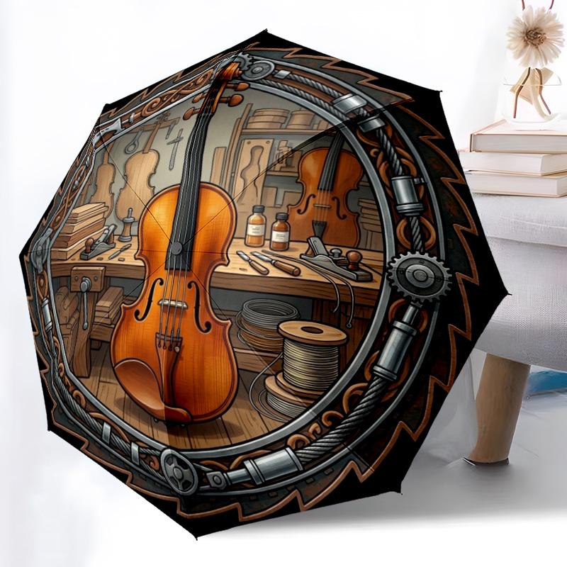 Craftsmanship Violin pattern umbrella, portable and foldable design, 8 ribs, a casual accessory for Halloween, Christmas, and birthday gifts. разноцветный