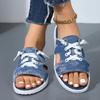 Fashion Women Canvas Sandals Breathable Summer Slippers Lace Up Open Toe Ladies Faux Denim Flat Shoes Zapatos Mujer