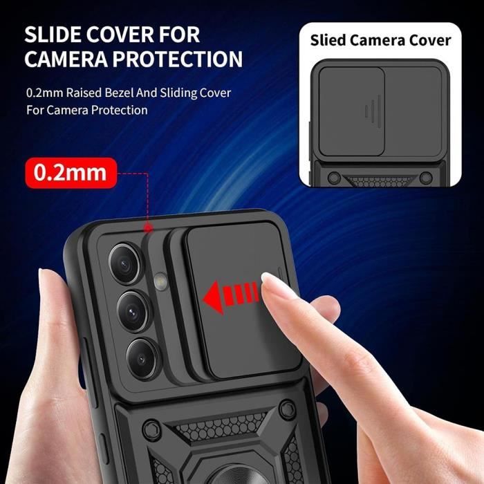 Coque pour Samsung Galaxy M13 - M23 5G - Noir - 2 Verres Trempés - Cache Caméra - Bague Support Vidéo