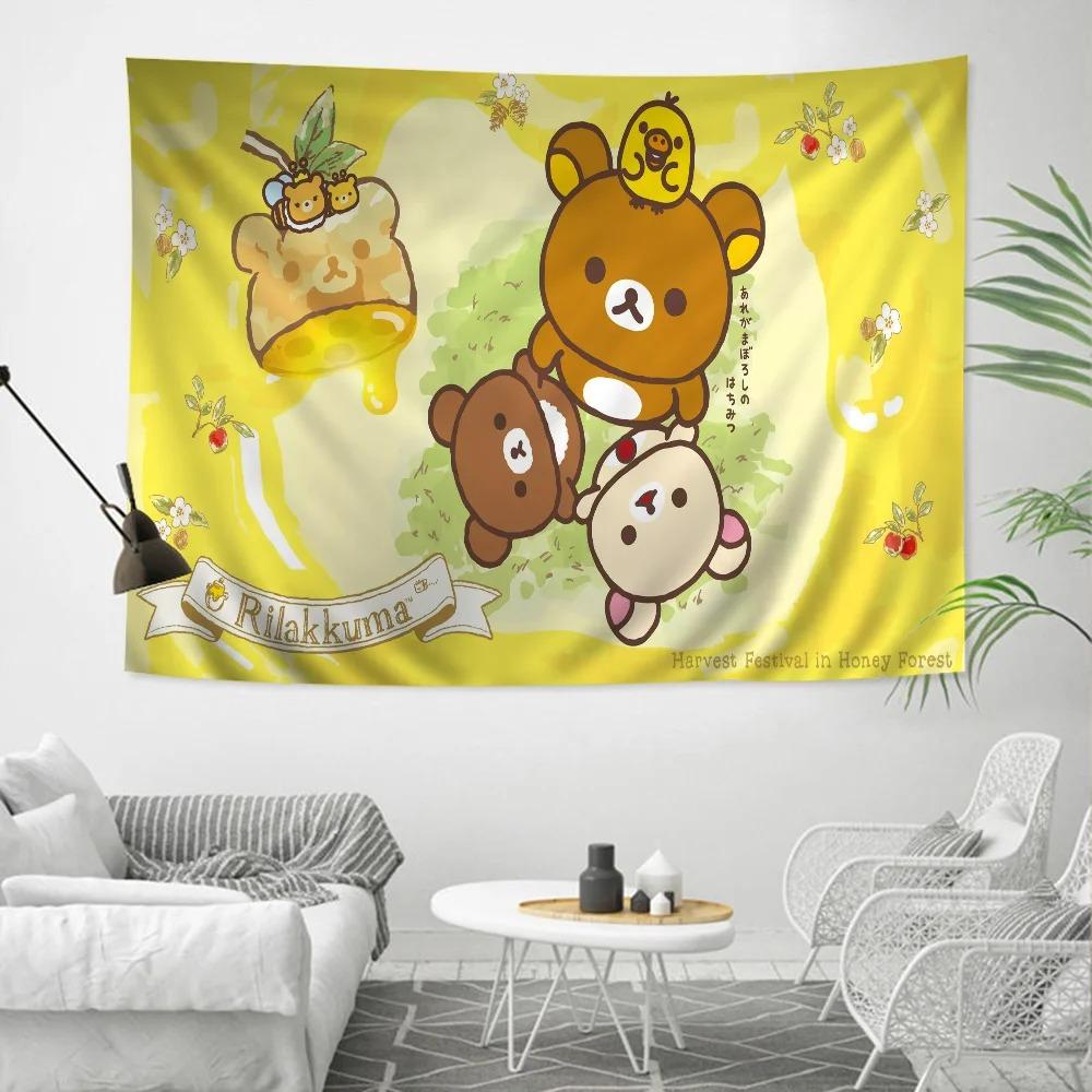 RRilak Bear Kuma Bear Anime Tapestry Hippie Flower Wall Carpet Dormitory Decoration Cheap Hippie Wall Hanging