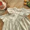 Summer Girls Floral Cotton Dress Sweet Round Neck Flutter Sleeve Princess Casual Dress For Kids