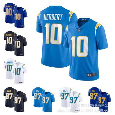 Los Angeles Chargers NFL Football Jersey Herbert 10 Bosa 97 Manches Courtes Coton Col en V Unisexe Sportswear Automne