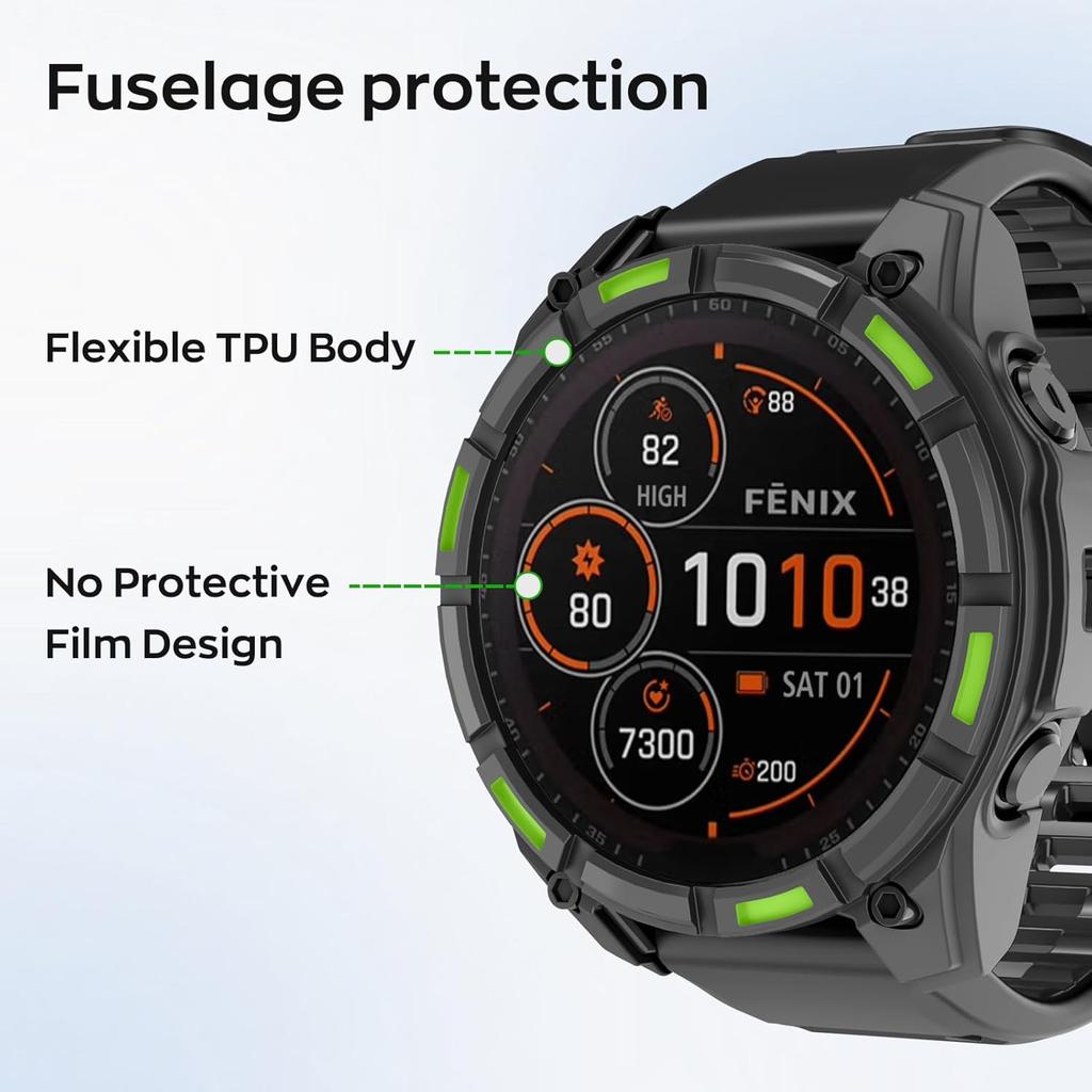 Case Compatible with Garmin Fenix 8 51MM Cover Soft TPU Bumper Rugged Shock Proof Protective Shell for Garmin Fenix 8 51MM Watch Case(Black Green)