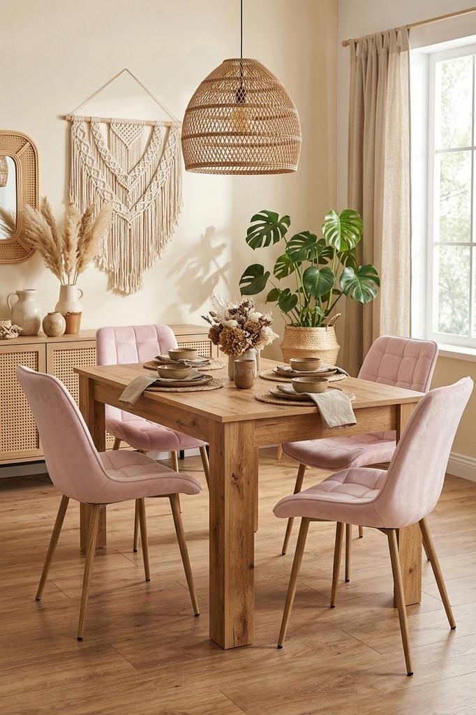 BERA Chair - Light Pink Velvet / Oak Legs X 2