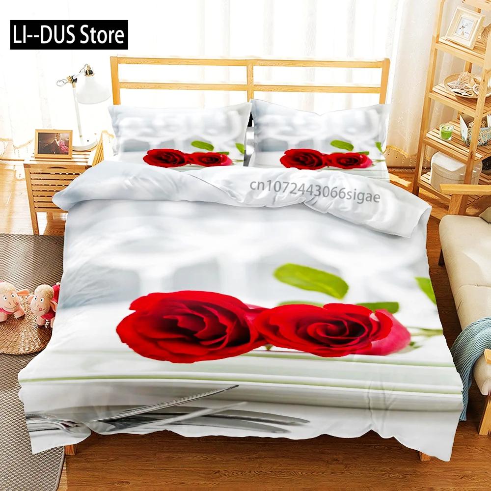 

Big Rose in The Bloom Bedding Set King Queen Twin Single Size Duvet Cover Pillow Cases Duvetcover Sets with Pillowcase 3 PCS 135x200cm