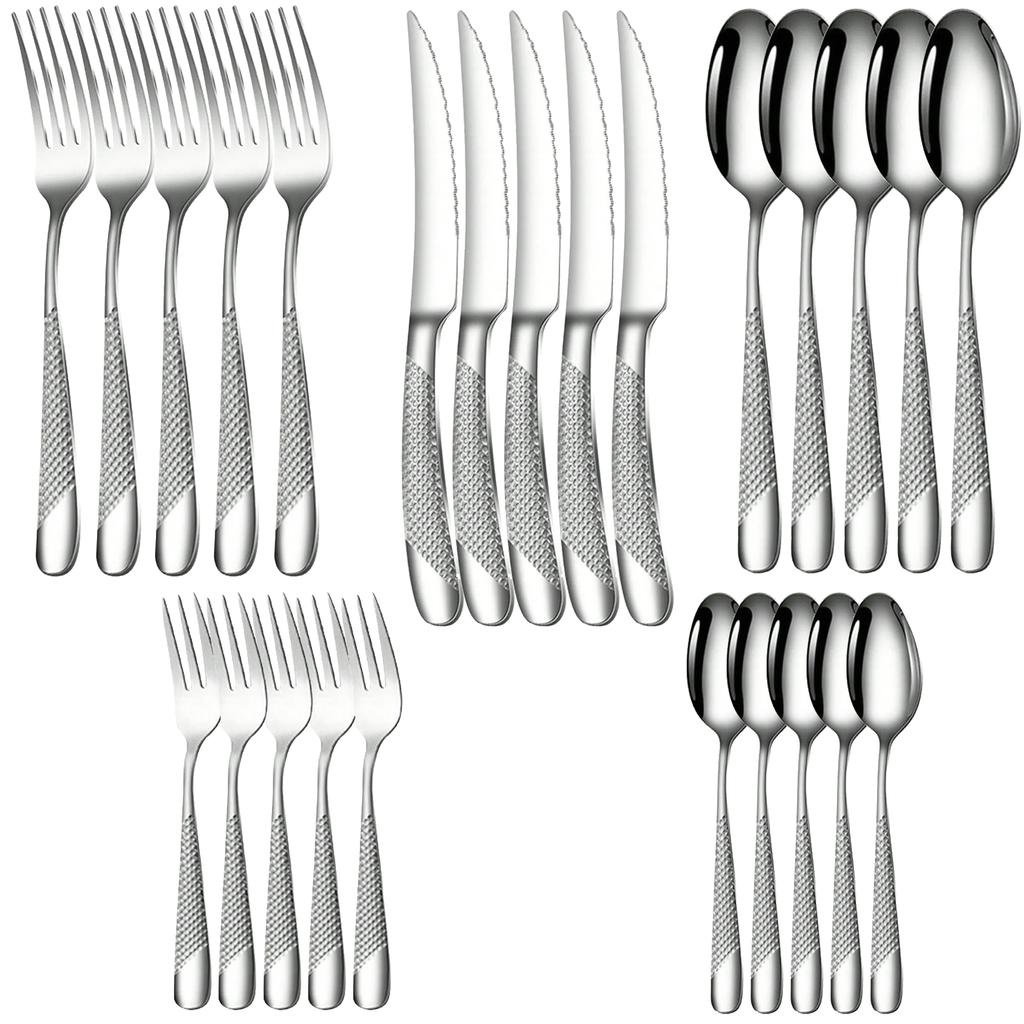 5/25pc Stainless Steel Tableware Star Diamond Shaped Tableware Set Knife Fork and Spoon Dessert Dinnerware Wedding Favour