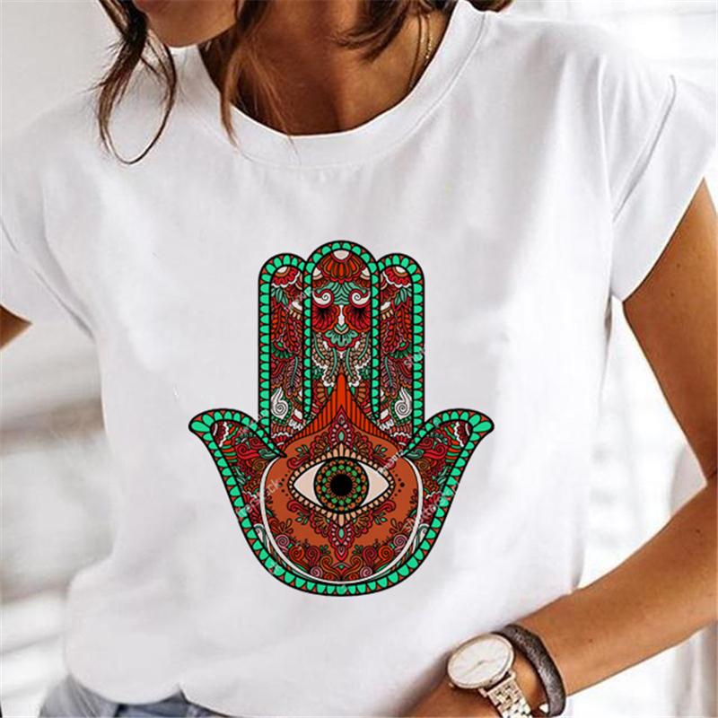 Hand Of Hamsa Fatima Print Fashion T-shirt Top Women's Summer Casual Harajuku Pattern Print Short Sleeve Shirt Y2K top