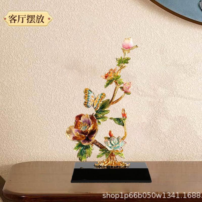 Enameled Metal Decorative Sculpture Plant Design Luxury Home Tabletop Ornament Zinc Alloy Crafted Statement Piece