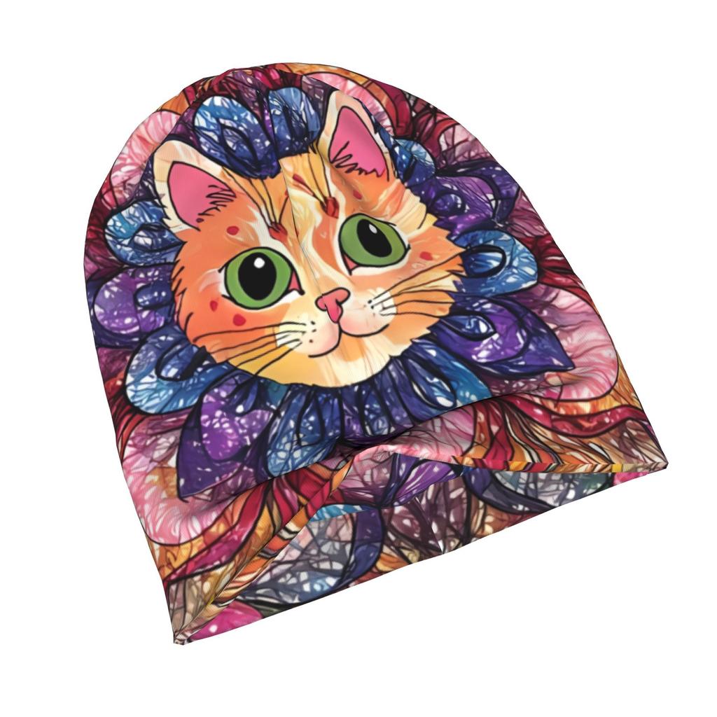 Floral Mandala Art Cat Intricate Flower Mandala Design Minimalist Knit Hat Designed for Adults Who Enjoy Quiet Style Complements Neutral Tones And Eff