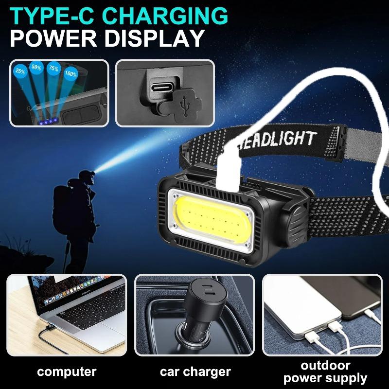 USB Rechargeable Headlamp Portable LED Headlight Built-in Battery Waterproof Head Flashlight Hiking Camping Head Front Torch