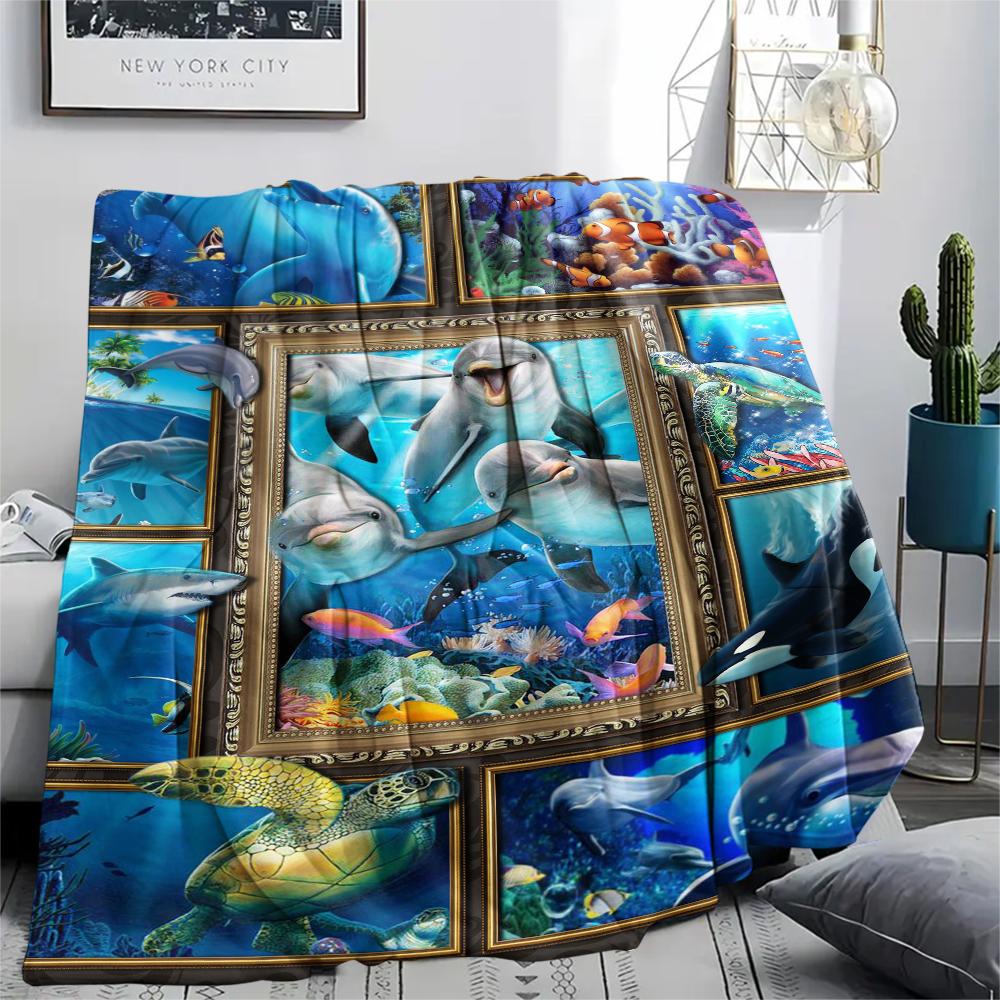 1Pc Turtles Octopuses Print Flannel Blanket, High quality Comfortable for All Seasons, Home Decor, Warmth and Comfort, Perfect for Gifts