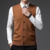 Men's Red Wool Vest: Collarless, Single-Breasted, Solid Color, Fitted Casual Wear for Autumn and Winter.