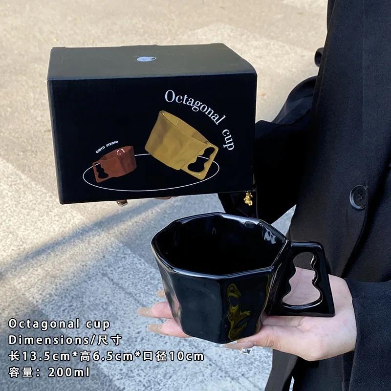 Простая Восьмиугольная Кружка с Чернильным Рисунком, Креативная Керамическая Кружка для Кофе, Домашняя Кружка в Скандинавском Стиле, Украшение для Рабочего Стола, Кружка для Латте-арта 101-200ml