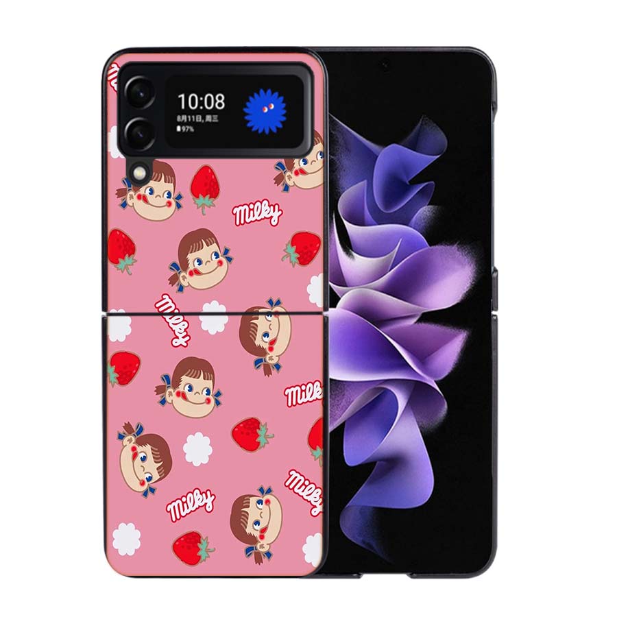 F-Fujiya M-Milky P-Peko C-chan Cartoon Phone Case For Samsung Z Flip 7 6 5G Galaxy Z Flip4 Z Flip5 Z Flip3 Coque Black Hard PC S