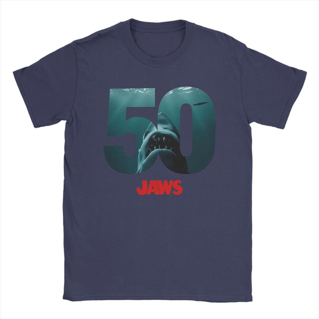 Jaws 50th T Shirt Street Style Pure Cotton TShirts Beach O Neck Leisure Tee Shirt Casual Plus Tops Fit To Man and Women