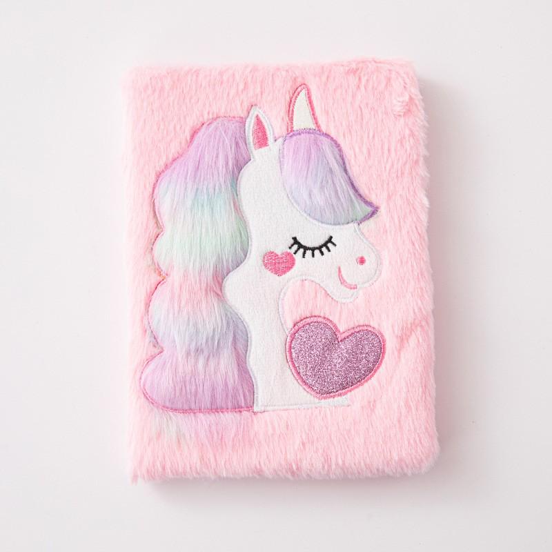 Unicorn Heart Macaron Color Plush Diary: A5 Student Cartoon Planner with Wireless Binding
